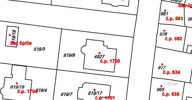Chotěboř 1700 na parcele st. 4927 v KÚ Chotěboř, Katastrální mapa