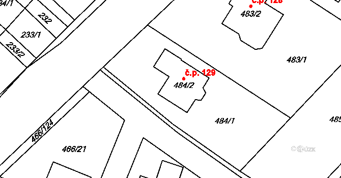 Rebešovice 129 na parcele st. 484/2 v KÚ Rebešovice, Katastrální mapa