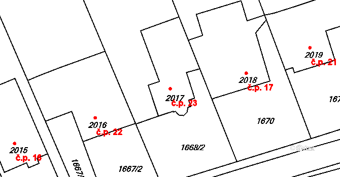 Sedličky 23, Jičín na parcele st. 2017 v KÚ Jičín, Katastrální mapa
