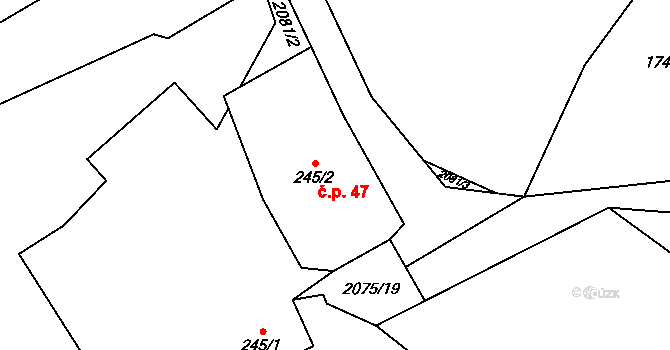 Horní Borek 47, Červený Újezd na parcele st. 245/2 v KÚ Horní Borek, Katastrální mapa