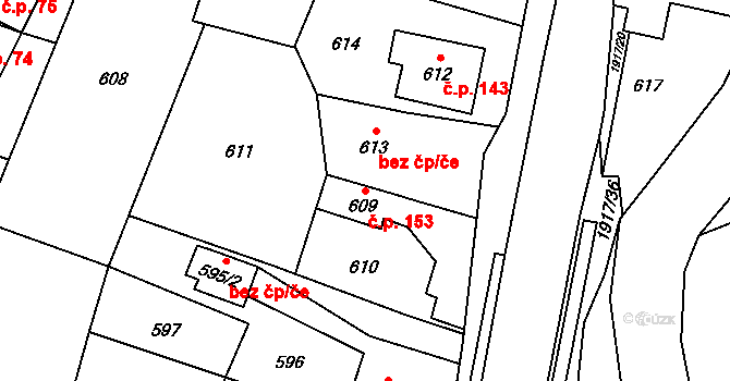 Horní Jasenka 153, Vsetín na parcele st. 609 v KÚ Jasenka, Katastrální mapa