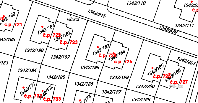 Jinonice 724, Praha na parcele st. 1342/163 v KÚ Jinonice, Katastrální mapa