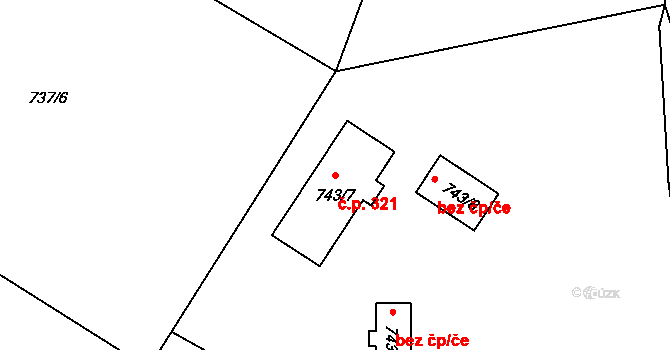 Černé Budy 321, Sázava na parcele st. 743/7 v KÚ Černé Budy, Katastrální mapa