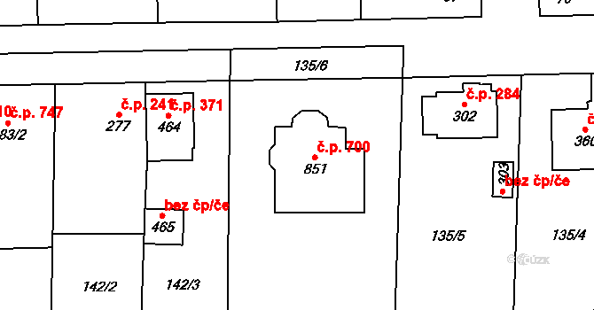 Hovorčovice 700 na parcele st. 851 v KÚ Hovorčovice, Katastrální mapa