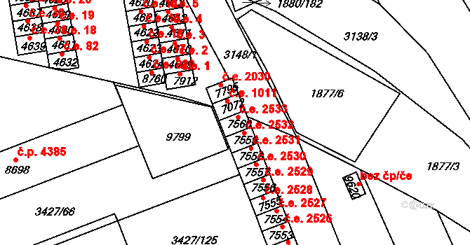 Hodonín 2533 na parcele st. 7560 v KÚ Hodonín, Katastrální mapa