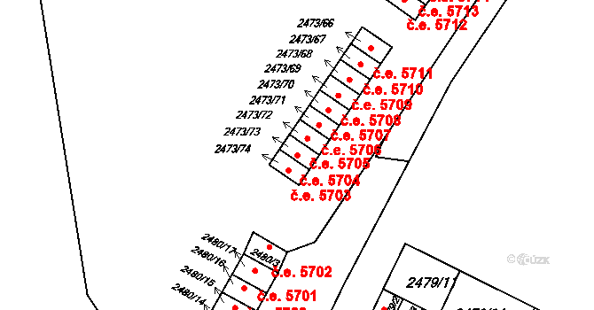 Kadaň 5704 na parcele st. 2473/73 v KÚ Kadaň, Katastrální mapa