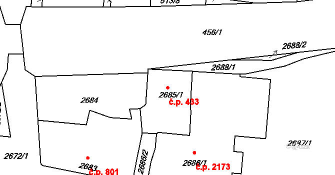 Předměstí 433, Litoměřice na parcele st. 2685/1 v KÚ Litoměřice, Katastrální mapa