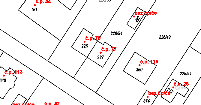 Líšno 77, Bystřice na parcele st. 227 v KÚ Líšno, Katastrální mapa