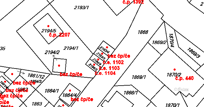 Předměstí 1102, Litoměřice na parcele st. 2193/3 v KÚ Litoměřice, Katastrální mapa