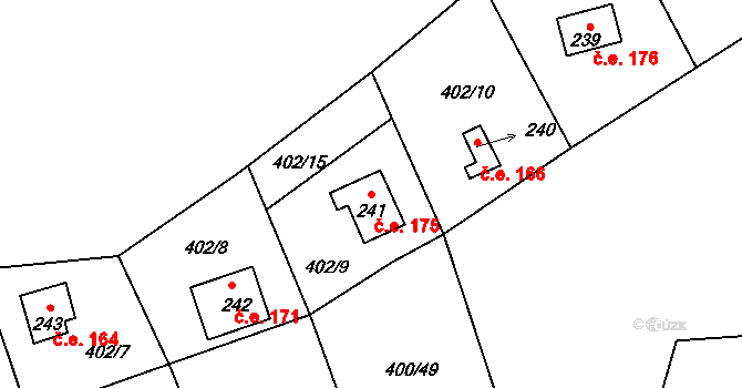 Roudná 175 na parcele st. 241 v KÚ Roudná nad Lužnicí, Katastrální mapa