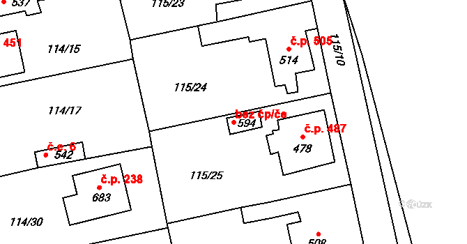 Rudná 39607755 na parcele st. 594 v KÚ Dušníky u Rudné, Katastrální mapa