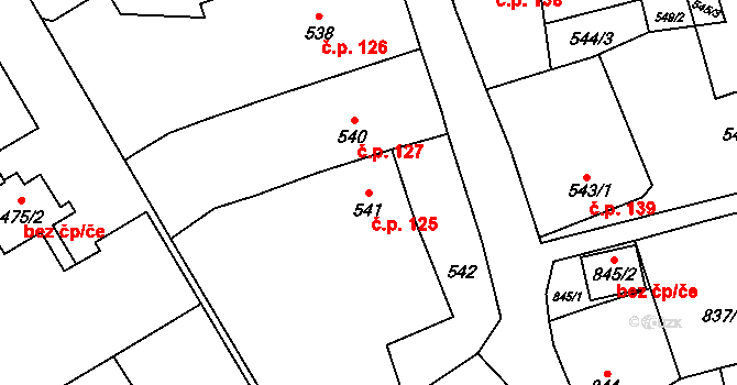 Fryšták 125 na parcele st. 541 v KÚ Fryšták, Katastrální mapa