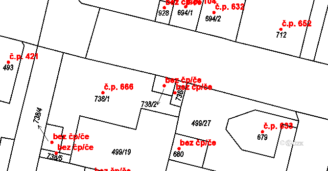 Libochovice 41226755 na parcele st. 738/2 v KÚ Libochovice, Katastrální mapa