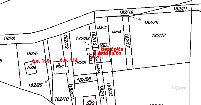 Nižbor 43321755 na parcele st. 532/3 v KÚ Nižbor, Katastrální mapa