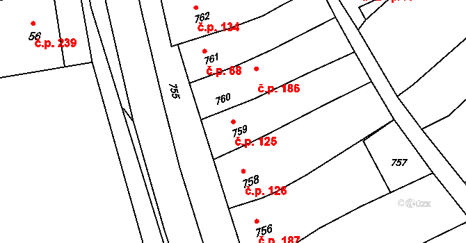 Bošovice 125 na parcele st. 759 v KÚ Bošovice, Katastrální mapa