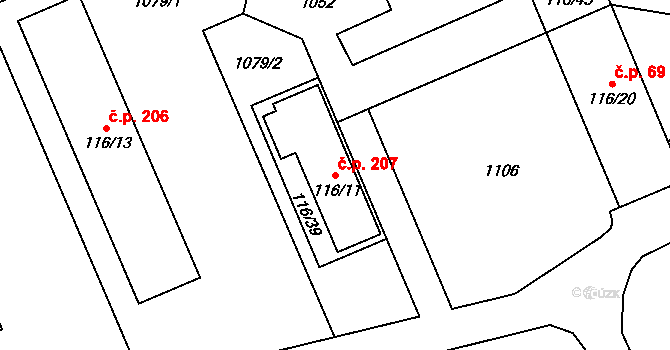 Dlouhá Ves 207, Rychnov nad Kněžnou na parcele st. 116/11 v KÚ Dlouhá Ves u Rychnova nad Kněžnou, Katastrální mapa