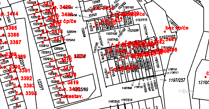 Prostřední Suchá 3448, Havířov na parcele st. 1197/9 v KÚ Prostřední Suchá, Katastrální mapa