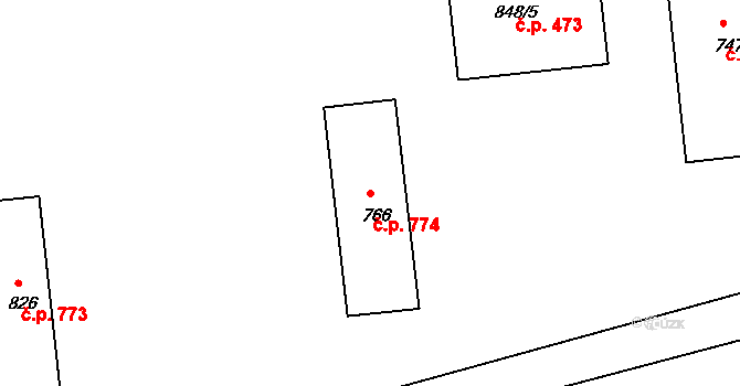 Milevsko 774 na parcele st. 766 v KÚ Milevsko, Katastrální mapa