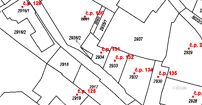 Choceňské Předměstí 131, Vysoké Mýto na parcele st. 2934 v KÚ Vysoké Mýto, Katastrální mapa