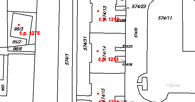 Horní Suchá 1213 na parcele st. 574/14 v KÚ Horní Suchá, Katastrální mapa