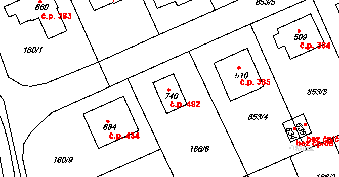 Žebrák 492 na parcele st. 740 v KÚ Žebrák, Katastrální mapa