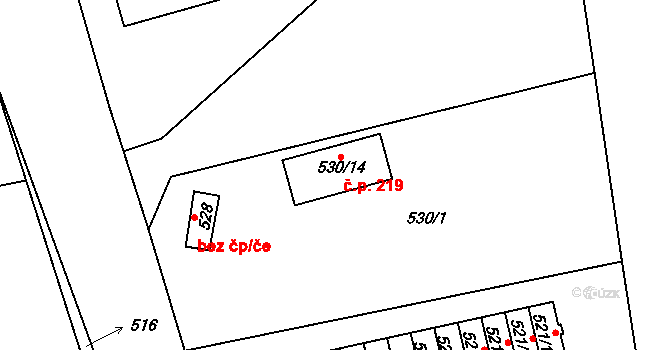 Hudcov 219, Teplice na parcele st. 530/14 v KÚ Hudcov, Katastrální mapa