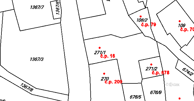 Zbiroh 16 na parcele st. 271/1 v KÚ Zbiroh, Katastrální mapa