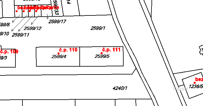 Cihelny 111, Jaroměř na parcele st. 2599/5 v KÚ Jaroměř, Katastrální mapa