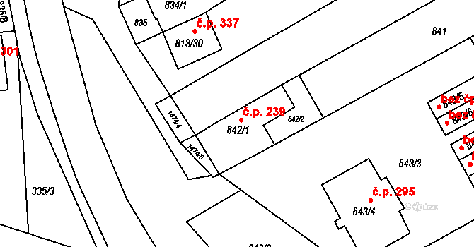 Olomučany 239 na parcele st. 842/1 v KÚ Olomučany, Katastrální mapa