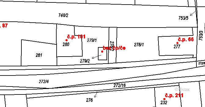 Zruč-Senec 80321755 na parcele st. 279/2 v KÚ Zruč, Katastrální mapa