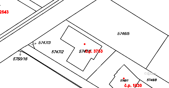 Frýdek 3753, Frýdek-Místek na parcele st. 5747/5 v KÚ Frýdek, Katastrální mapa
