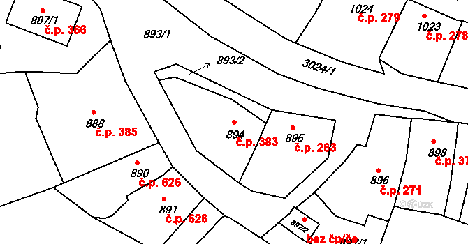Štramberk 383 na parcele st. 894 v KÚ Štramberk, Katastrální mapa