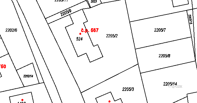 Trojanovice 570 na parcele st. 524 v KÚ Trojanovice, Katastrální mapa