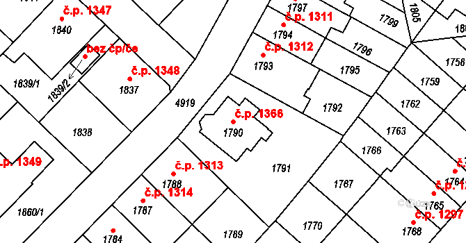 Louny 1366 na parcele st. 1790 v KÚ Louny, Katastrální mapa