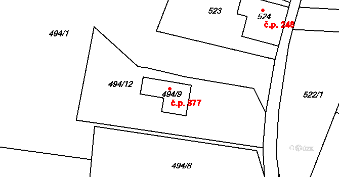Úžlabí 877, Habartov na parcele st. 494/9 v KÚ Habartov, Katastrální mapa