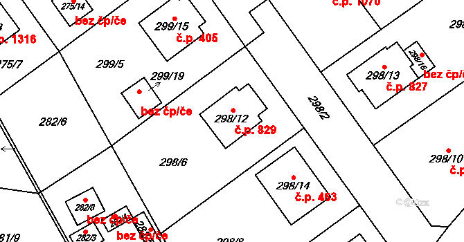 Chotěboř 829 na parcele st. 298/12 v KÚ Chotěboř, Katastrální mapa