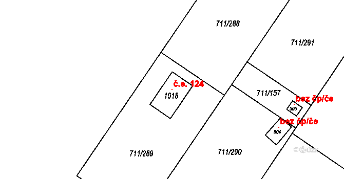 Daliměřice 124, Turnov na parcele st. 1018 v KÚ Daliměřice, Katastrální mapa
