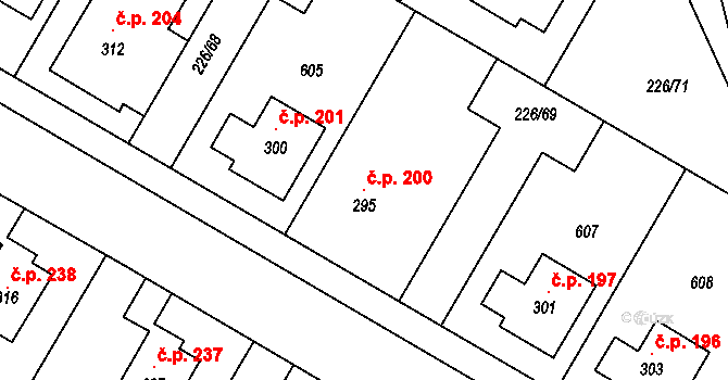 Výšovice 200 na parcele st. 295 v KÚ Výšovice, Katastrální mapa