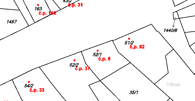 Chvalnov 6, Chvalnov-Lísky na parcele st. 52/1 v KÚ Chvalnov, Katastrální mapa