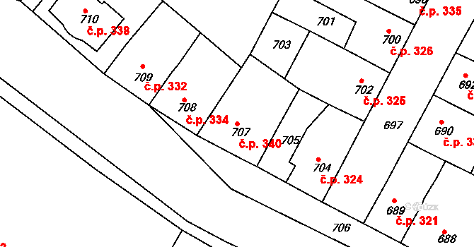 Plumlov 340 na parcele st. 707 v KÚ Plumlov, Katastrální mapa
