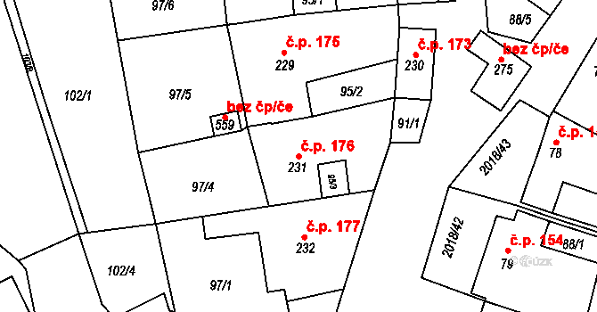 Rozstání 176 na parcele st. 231 v KÚ Rozstání pod Kojálem, Katastrální mapa