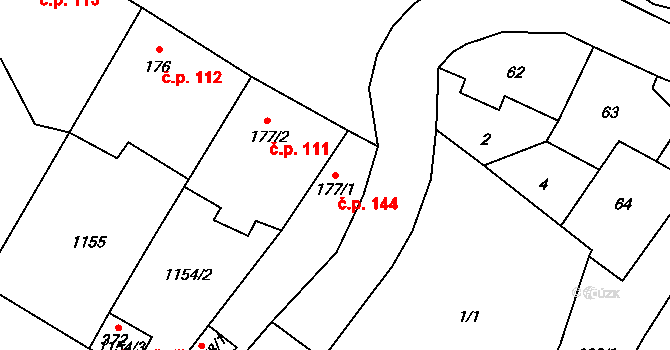 Suchdol 144 na parcele st. 177/1 v KÚ Suchdol u Konice, Katastrální mapa