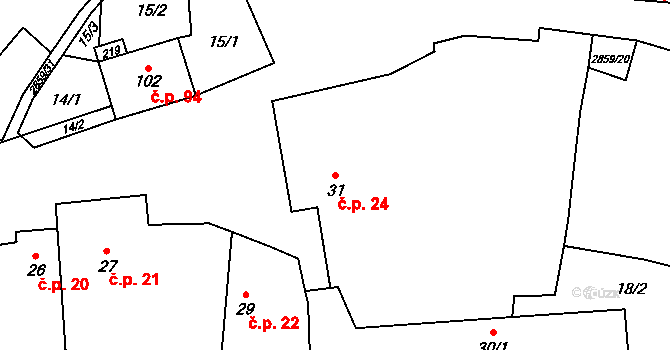 Korolupy 24 na parcele st. 31 v KÚ Korolupy, Katastrální mapa