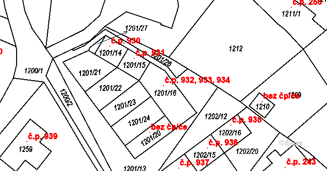 Rychnov u Jablonce nad Nisou 932,933,934 na parcele st. 1201/16 v KÚ Rychnov u Jablonce nad Nisou, Katastrální mapa