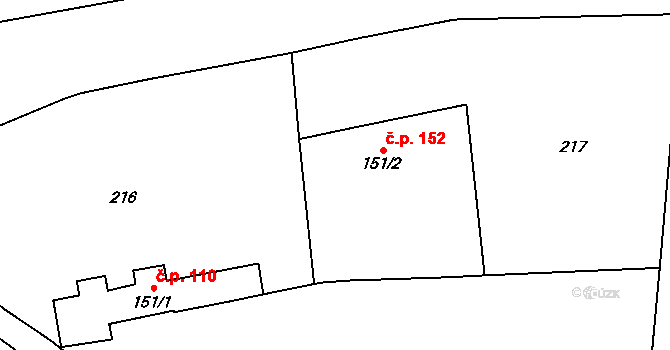 Vranov nad Dyjí 152 na parcele st. 151/2 v KÚ Vranov nad Dyjí, Katastrální mapa