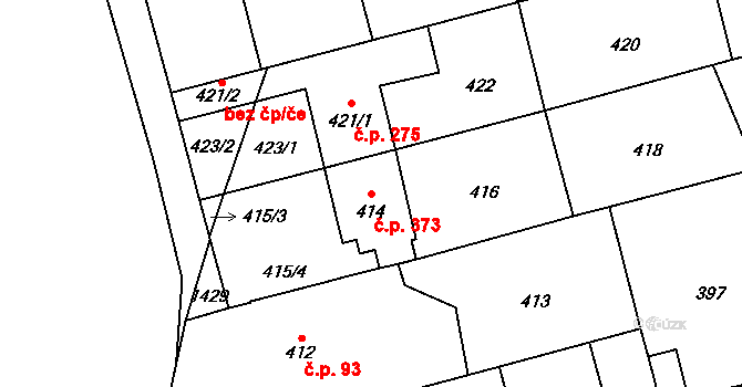 Bochoř 373 na parcele st. 414 v KÚ Bochoř, Katastrální mapa
