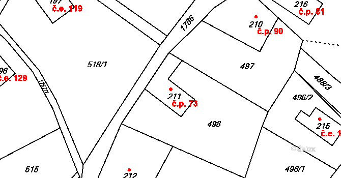 Janov 73, Nový Bor na parcele st. 211 v KÚ Janov u Nového Boru, Katastrální mapa