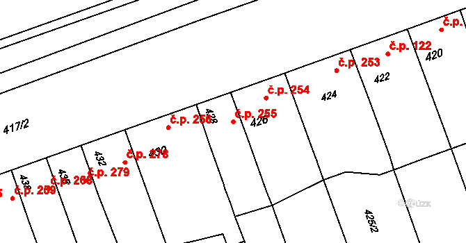 Žabčice 255 na parcele st. 428 v KÚ Žabčice, Katastrální mapa