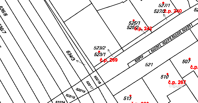 Zarazice 269, Veselí nad Moravou na parcele st. 523/1 v KÚ Zarazice, Katastrální mapa