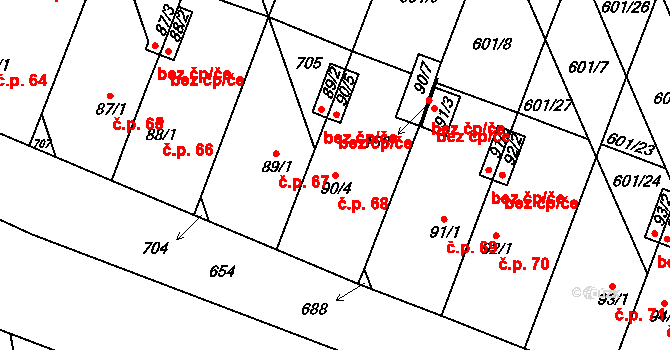 Rybníček 68 na parcele st. 90/4 v KÚ Rybníček, Katastrální mapa